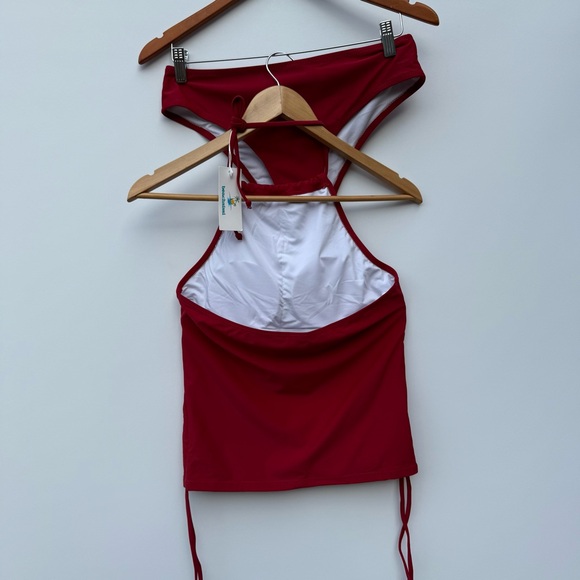 Beachsissi Fashion Wine Red Halter Neck Tankini Set - Picture 4 of 15